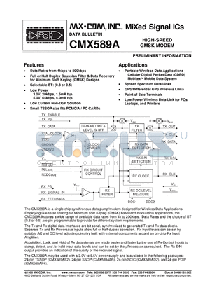 CMX589AD5 datasheet - High speed GMSK modem
