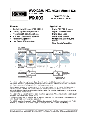 MX609P datasheet - PCN/PCS delta modulation CODEC