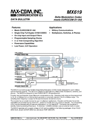 MX619LH datasheet - Delta modulation codec meets EUROCOM D1-IA8