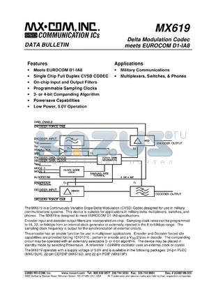MX619P datasheet - Delta modulation codec meets EUROCOM D1-IA8
