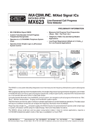 MX623P datasheet - Line-powered call progress tone detector
