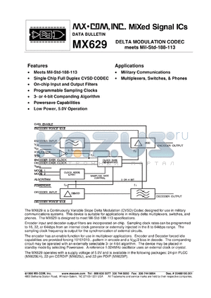 MX629P datasheet - Delta modulation codec meets mil-std-113