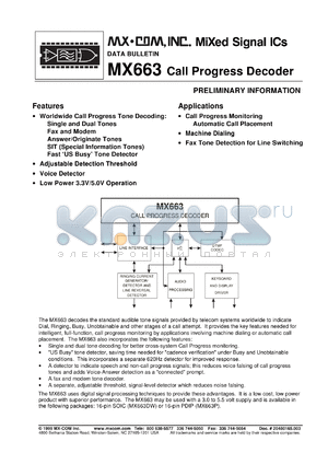 MX663DW datasheet - Call progress decoder