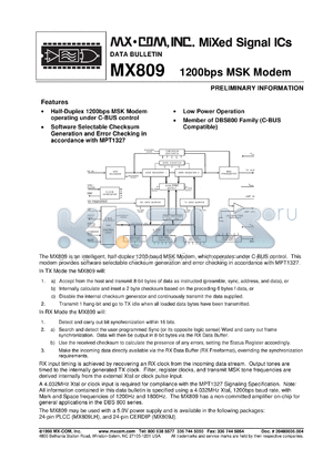 MX809J datasheet - 1200bps MSK modem