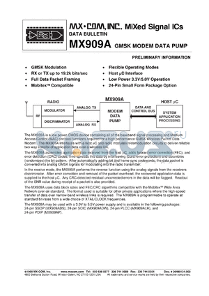 MX909ALH datasheet - GMSK modem data pump