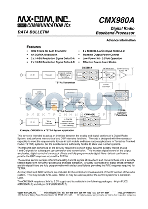 CMX980AL7 datasheet - Digital radio baseband processor