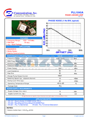 PLL1045A datasheet - High current 1020-1070 MHz PLL (Phase Locked Loop)