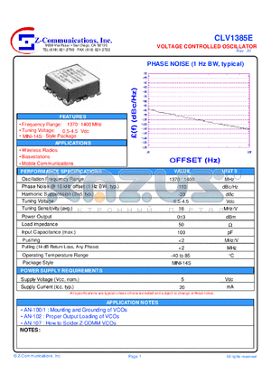 CLV1385E datasheet - 1370-1400 MHz VCO (Voltage Controlled Oscillator)