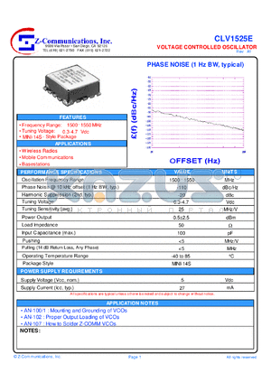 CLV1525E datasheet - 1500-1550 MHz VCO (Voltage Controlled Oscillator)