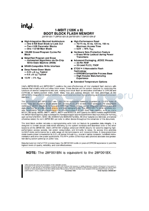 TP28F001BN-T90 datasheet - 1-Mbit(128K x 8) boot block flash memory. Access speed 90 ns