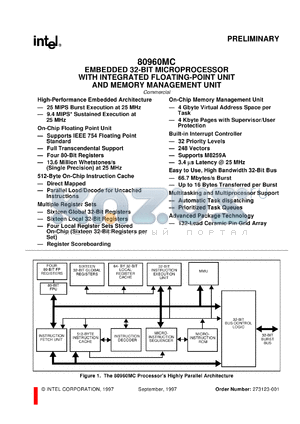 A80960MC-25 datasheet - Embedded 32-bit microprocessor with integrated floating-point unit and memory management unit, 25 MHz