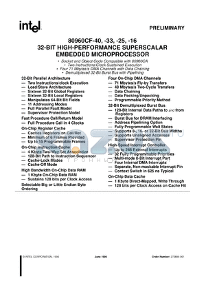 A80960CF-16 datasheet - 32-bit high-performance superscalar embedded microprocessor