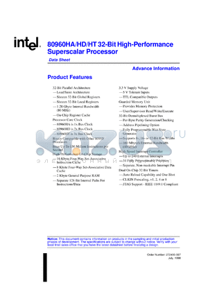 FC80960HD80SL2GZ datasheet - 32-bit high-performance superscalar processor. Core speed 80 MHz, bus speed 40 MHz