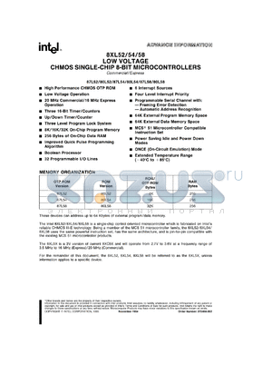 TS87L58 datasheet - CHMOS single-chip 8-bit microcontroller with burn-in. 3.5 MHz to 12 MHz, 2.7 V to 3.6 V, OTP ROM version 32 Kbytes, RAM 256 bytes