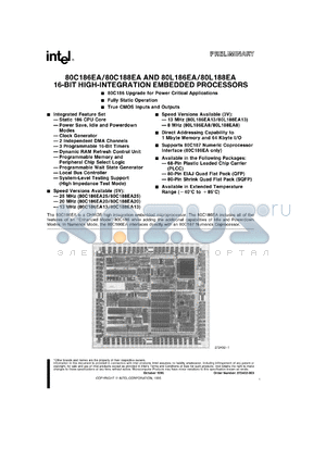 SB80L188EA8 datasheet - 16-bit high-integration embedded processor. 8 MHz, 3 V