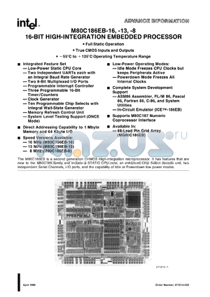 MA80C186EB-13 datasheet - 16-Bit high-integration embedded processor. Speed version available - 13 MHz
