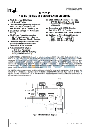 MR28F010 datasheet - 1024K (128K x 8) CMOS FLASH memory