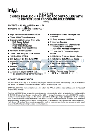 MD87C51FB datasheet - CHMOS single-chip 8-bit microcontroller with 16 Kbyres user programmable EPROM