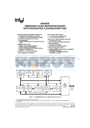 A80960KB-25 datasheet - Embedded 32-bit microprocessor with integrated floating-point unit.
