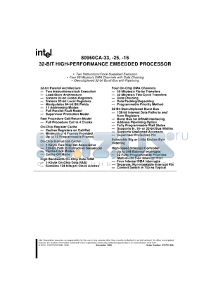 KU80960CA-16 datasheet - 32-bit high-performanc embedded processor 16MHz