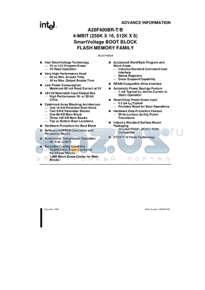 AB28F400BR-T80 datasheet - 4-Mbit (256K x 16, 512K x 8) SmartVoltage boot block flash memory. Access speed 80 ns