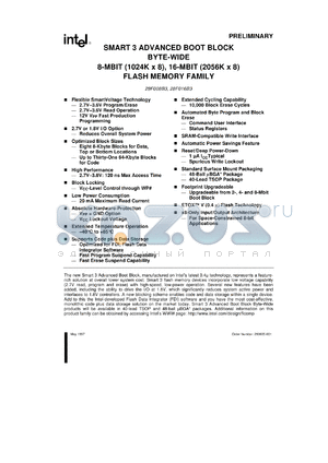 GT28F008B3-B120 datasheet - Smart 3 advanced boot block byte-wide flash memory  8 Mbit. Access speed 120 ns