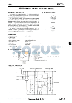 NJM5534M datasheet - High performance low-noise dual operational amplifier