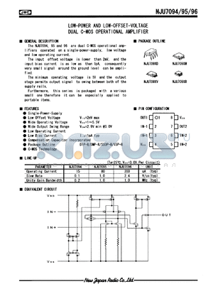 NJU7095D datasheet - Low-power and low-offset voltage dual C-MOS power amplifier