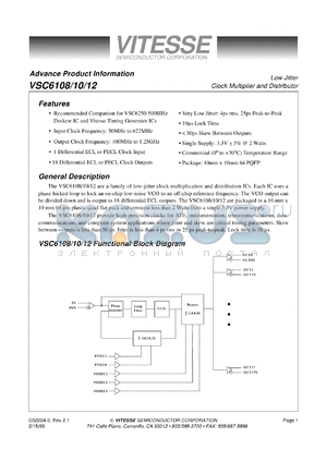 VSC6112 datasheet - Low jitter clock multiplier and distributor