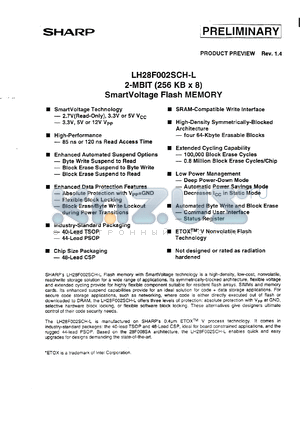 LH28F002SCHT-L150 datasheet - 2-MBIT (256KB x 8) smart voltage flash memory