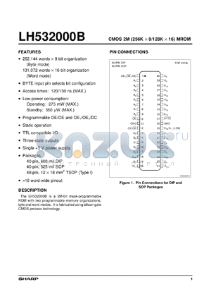 LH532000BD datasheet - LH532000BD CMOS 2M (256K x 8) Mask Programmable ROM  40-pin DIP