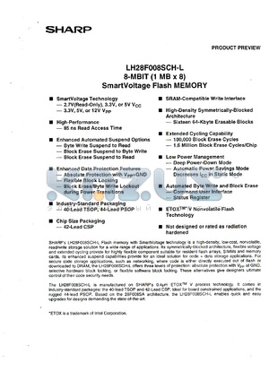 LH28F008SCHT-L170 datasheet - 8MBIT Smart Voltage Flash Memory  40-pin TSOP