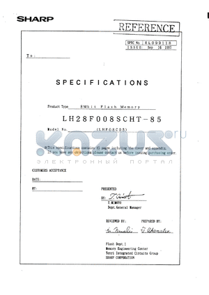 LH28F008SCHD-L120 datasheet - 8MBIT (1 MB x 8)Smart Voltage Flash Memory  40pin DIP