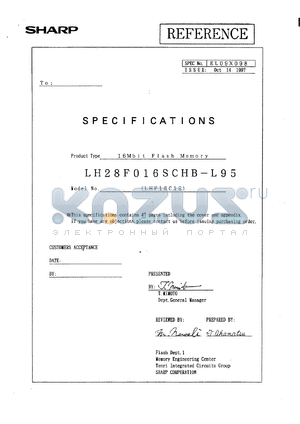 LH28F016SCHT-L150 datasheet - LH28F016SCT-L150 16M (2M x 8)Smart Voltage Flash Memory