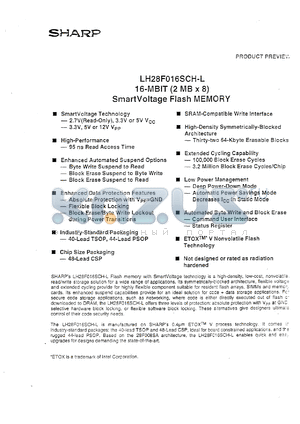 LH28F016SCHT-L170 datasheet - LH28F016SCHT-L170 16M (2M x 8)Smart Voltage Flash Memory 40 pin TSOP