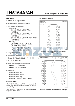 LH5164AHT-10L datasheet - CMOS 64K (8K x 8)static RAM