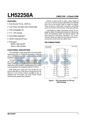 LH52258AD-25 datasheet - CMOS 32K x 8 static RAM