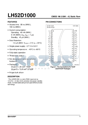 LH52D1000T-10LL datasheet - CMOS 1M(128K x 8) static RAM