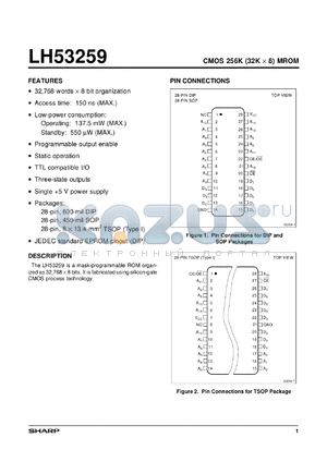 LH53259D datasheet - CMOS 256K(32K X 8) Mask-Programmable ROM