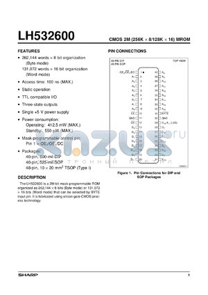 LH532600D datasheet - CMOS 2M(256K X 8/128K X 16) Mask-Programmable ROM