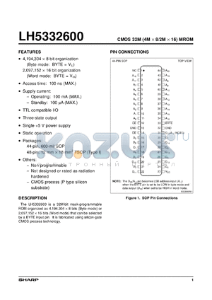 LH5332600T datasheet - CMOS 32M(4M X 8/2M X 16) Mask-Programmable ROM