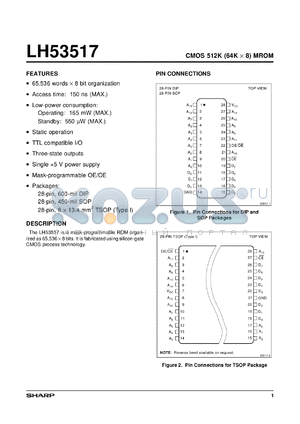 LH53517D datasheet - CMOS 512K(64K X 8) Mask-Programmable ROM