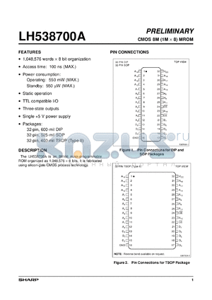 LH538700AS datasheet - CMOS 8M(1M X 8) Mask-Programmable ROM