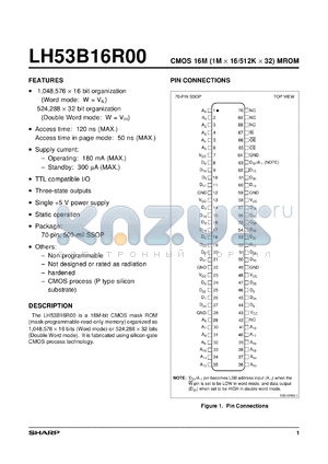 LH53B16R00N datasheet - CMOS 16M(1M X 16/512K X 32) Mask-Programmable ROM