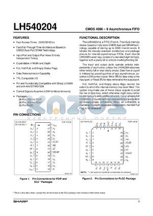 LH540204D-25 datasheet - CMOS 1096 x 9 asynchronous FIFO