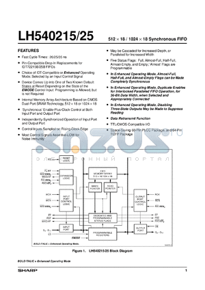 LH540215U-20 datasheet - 512 x 18/1024 x 18 asynchronous FIFO