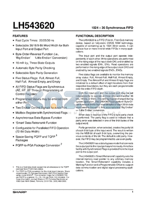 LH543620P-30 datasheet - 1024 x 36 synchronous FIFO