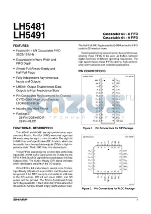 LH5481U-35 datasheet - Cascadable 64 x 8 FIFO