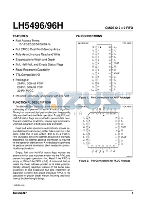 LH5496HU-80 datasheet - CMOS 512 x 9 FIFO