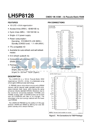 LH5P8128N-10 datasheet - CMOS 1M(128K x 8)pseudo-static RAM